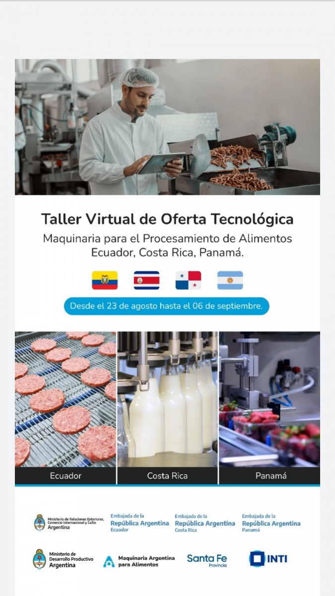 Convocatoria: Taller Virtual de Oferta Tecnológica - Maquinaria para el Procesamiento de Alimentos - ECUADOR, COSTA RICA y PANAMÁ