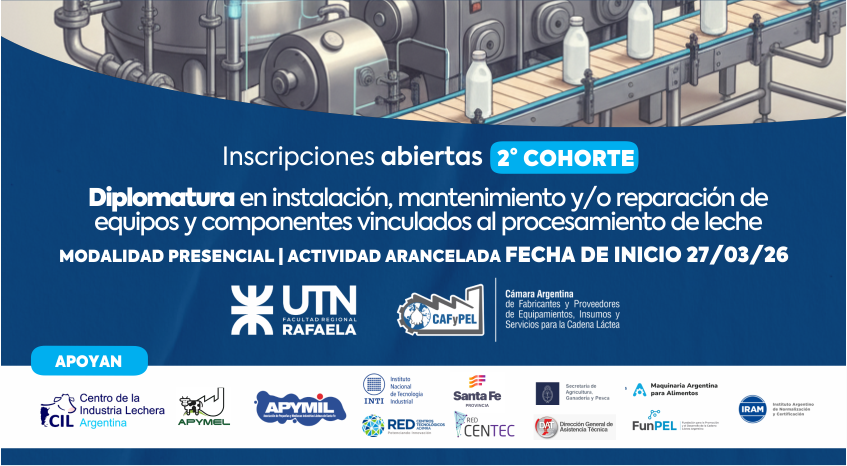 Convocatoria abierta a la 2da cohorte de la DIPLOMATURA EN INSTALACIÓN, MANTENIMIENTO Y/0 REPARACIÓN DE EQUIPOS Y COMPONENTES VINCULADOS AL PROCESAMIENTO DE LECHE 🏭